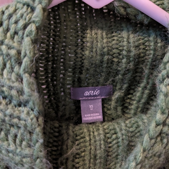 Aerie Green High Neck Cable Knit Sweater Size S - Picture 2 of 2